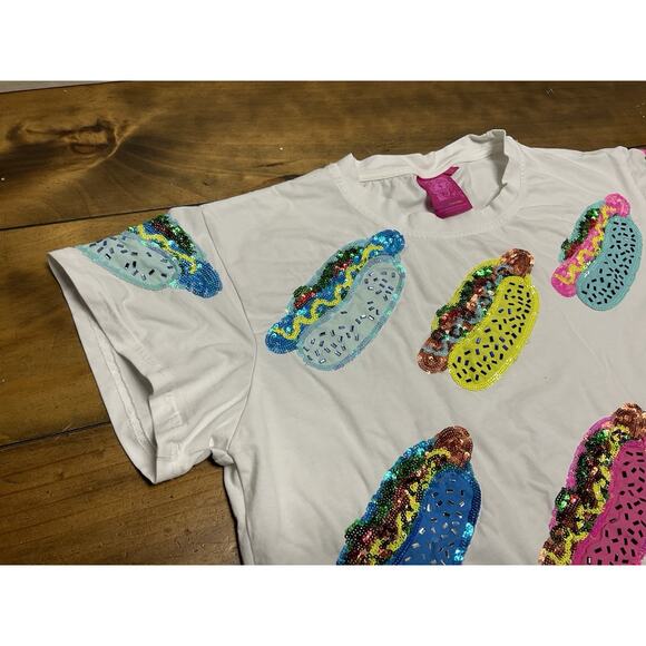 QUEEN OF SPARKLES White Hot Dog Print Blouse - Picture 4 of 11